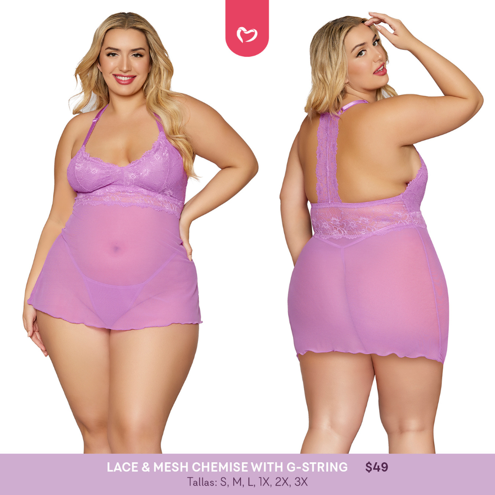 Lace & Mesh Chemise w/ G-String
