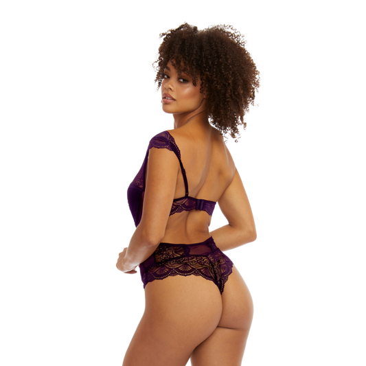 One Shoulder Lace Bodysuit - Plum