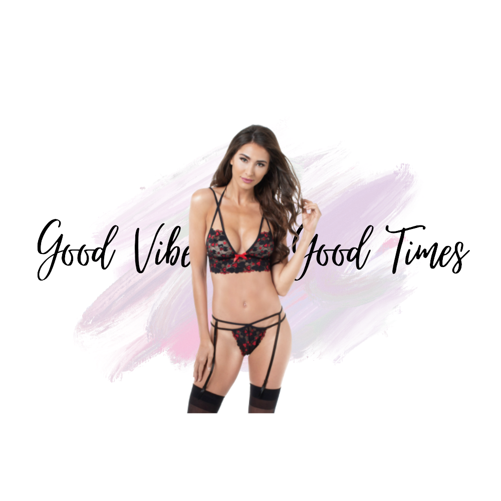 Heart-Print Lace Bralette & Garter Thong