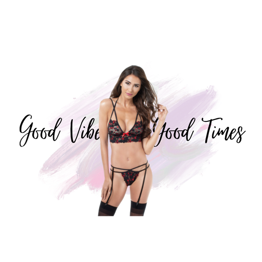 Heart-Print Lace Bralette & Garter Thong