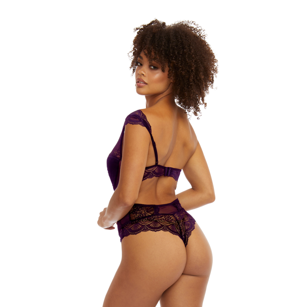One Shoulder Lace Bodysuit - Plum