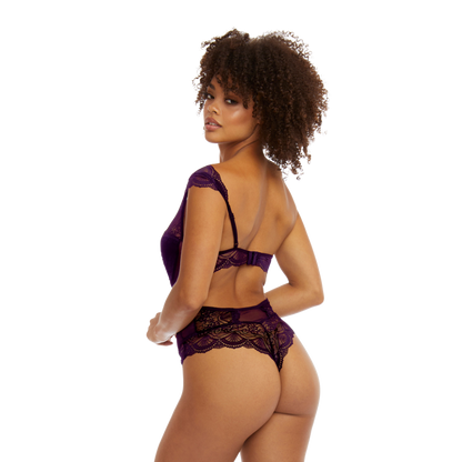 One Shoulder Lace Bodysuit - Plum